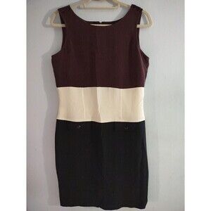 Pat Argenti Sz 10  Womens Dress Black Ivory Brown Sleeveless Lined Pure Silk